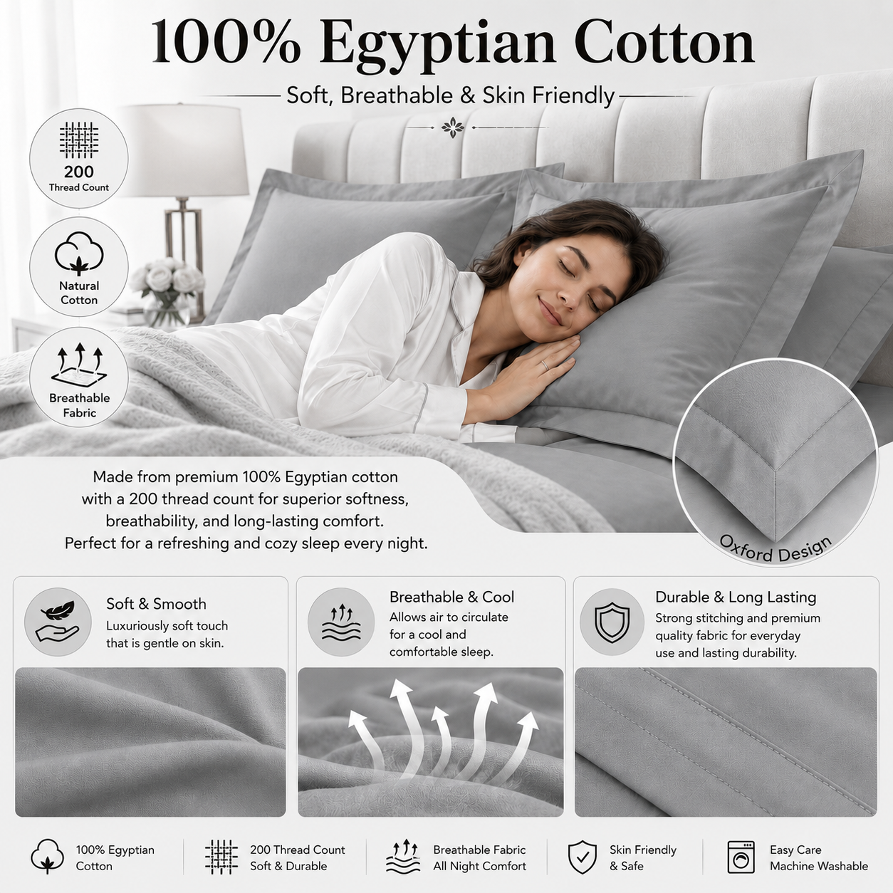 200 Thread Count Egyptian Cotton Pillowcases Pair – Hotel Quality Bedding | Night Zone