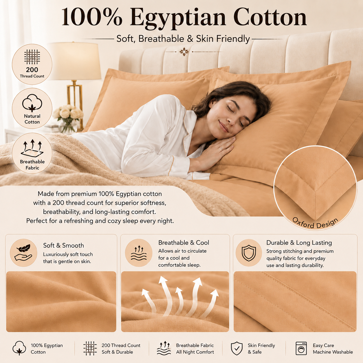 200 Thread Count Egyptian Cotton Pillowcases Pair – Hotel Quality Bedding | Night Zone