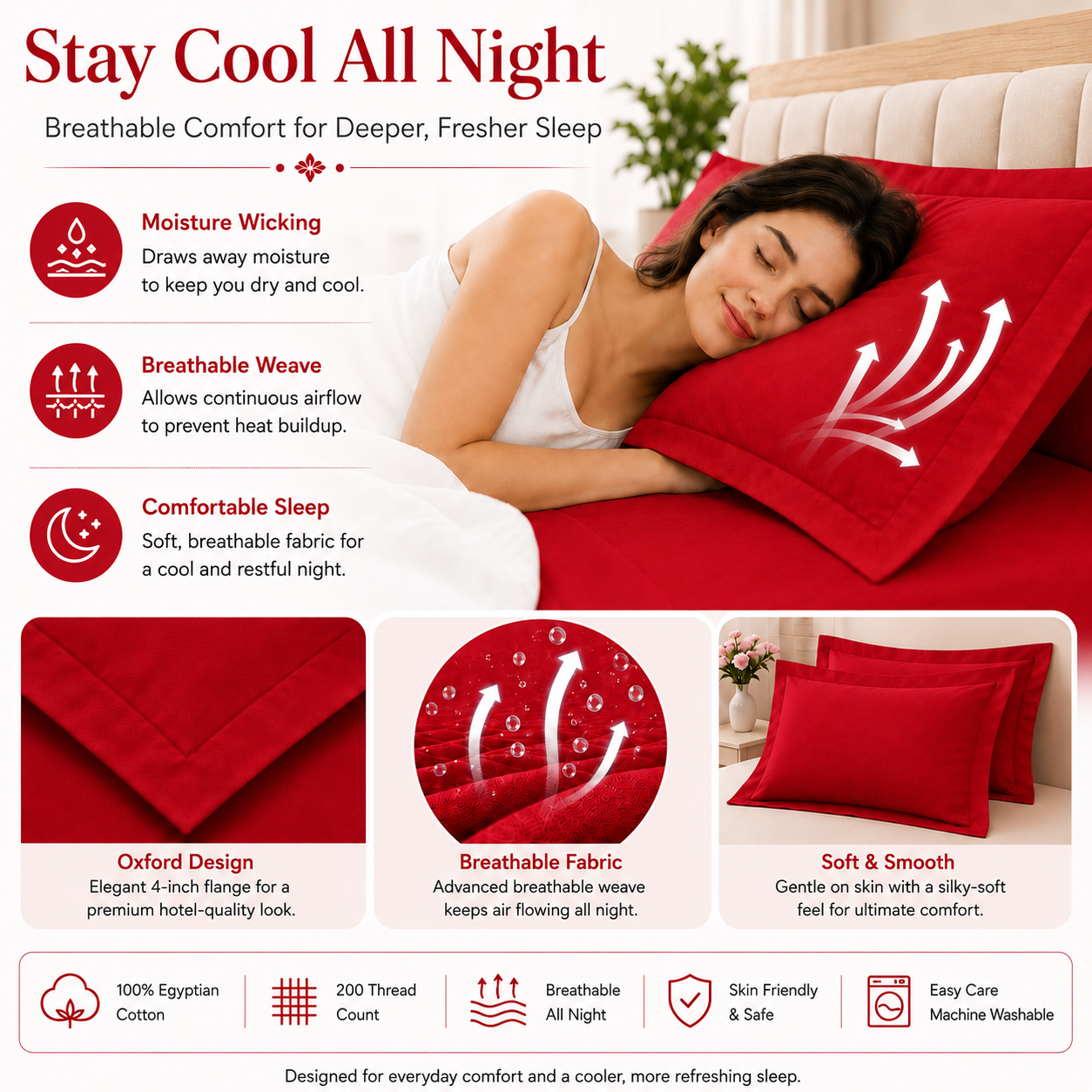 200 Thread Count Egyptian Cotton Pillowcases Pair – Hotel Quality Bedding | Night Zone