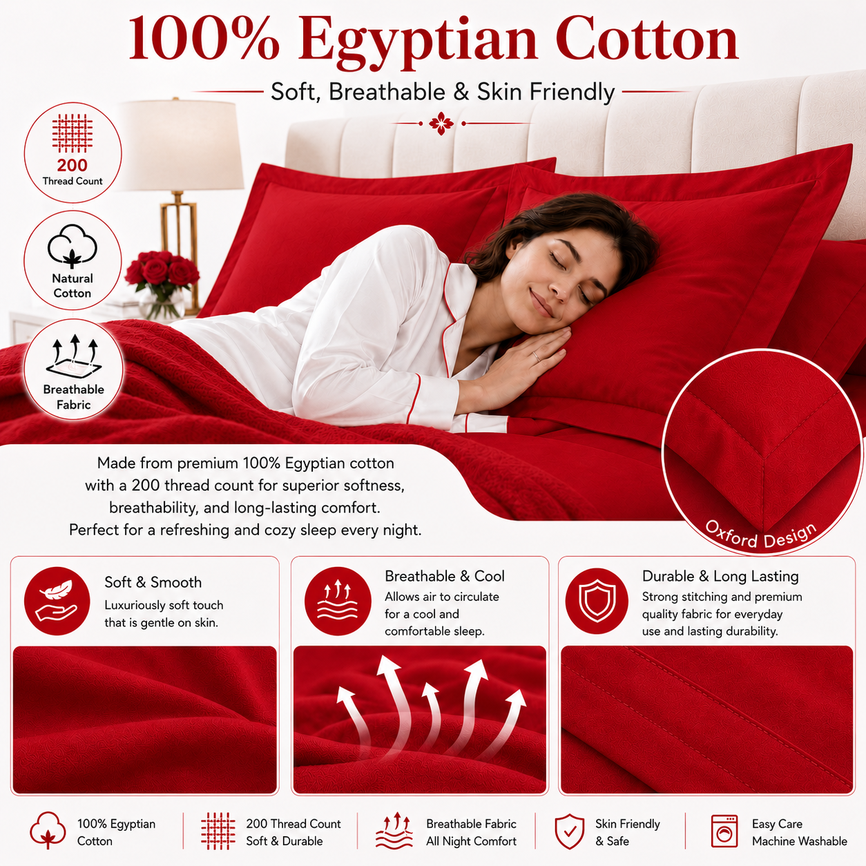 200 Thread Count Egyptian Cotton Pillowcases Pair – Hotel Quality Bedding | Night Zone
