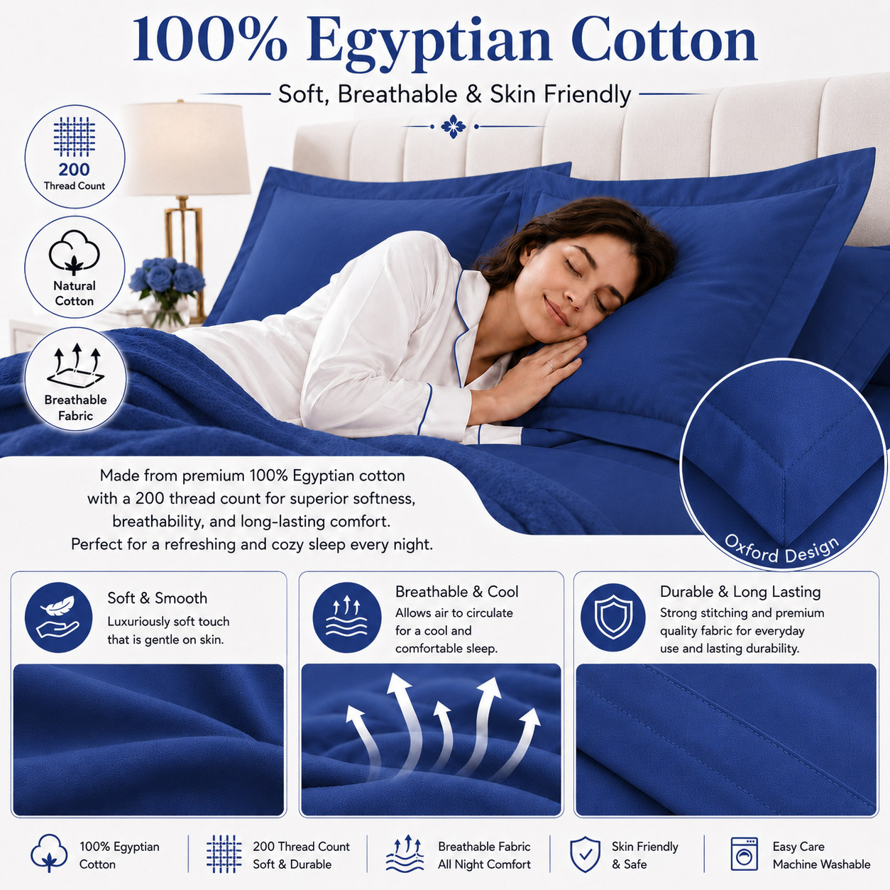 200 Thread Count Egyptian Cotton Pillowcases Pair – Hotel Quality Bedding | Night Zone