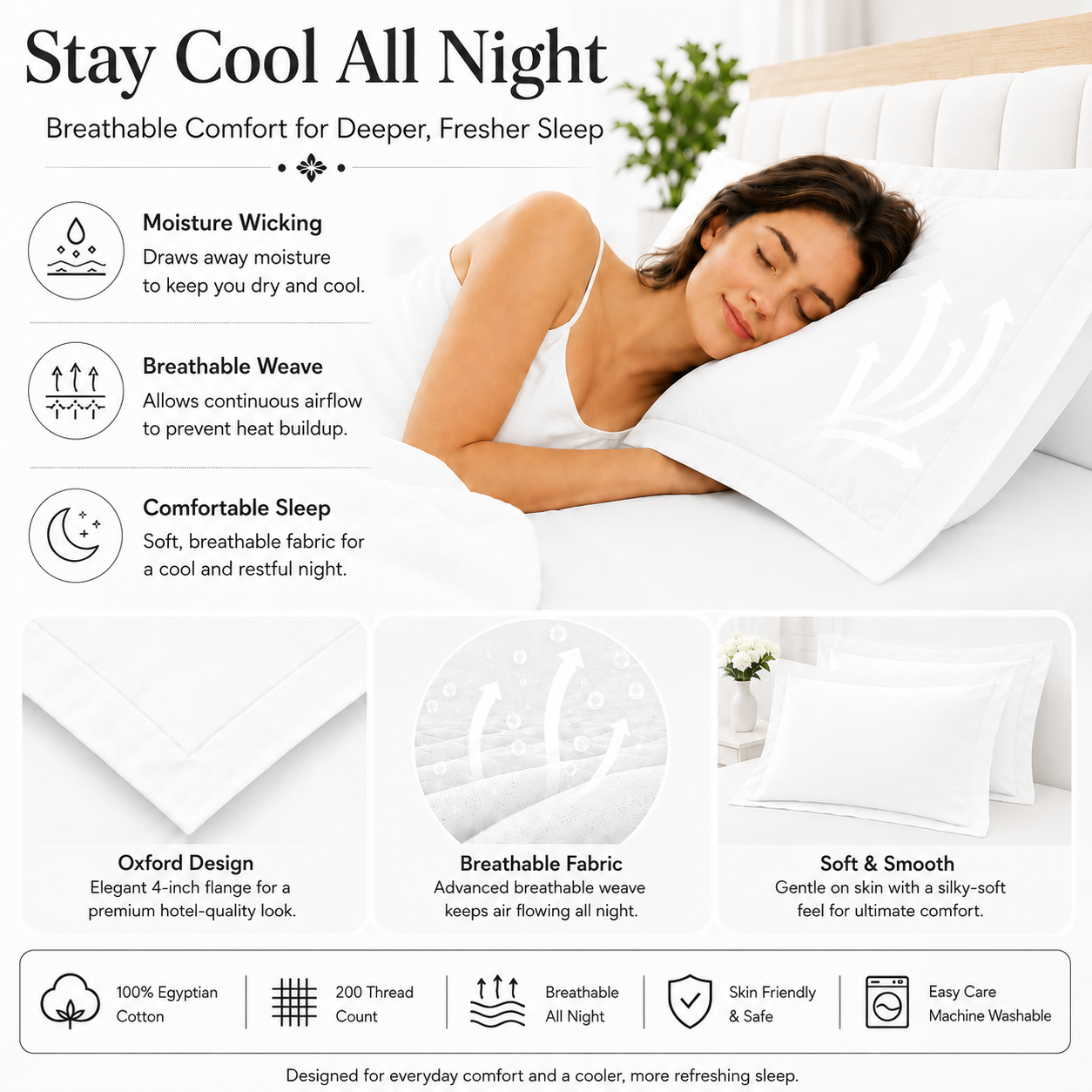 200 Thread Count Egyptian Cotton Pillowcases Pair – Hotel Quality Bedding | Night Zone