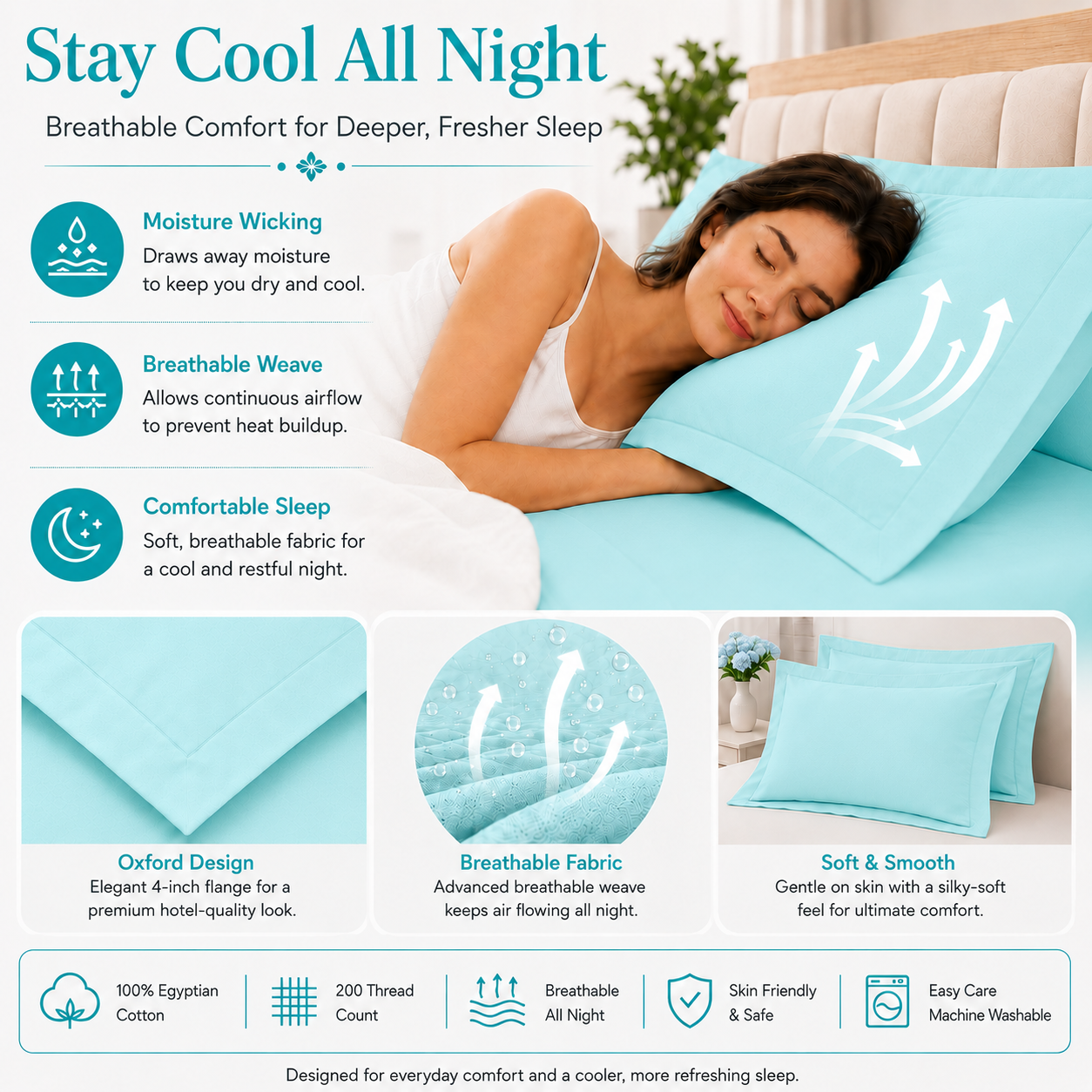200 Thread Count Egyptian Cotton Pillowcases Pair – Hotel Quality Bedding | Night Zone