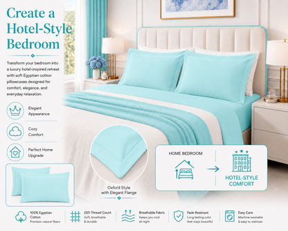 200 Thread Count Egyptian Cotton Pillowcases Pair – Hotel Quality Bedding | Night Zone