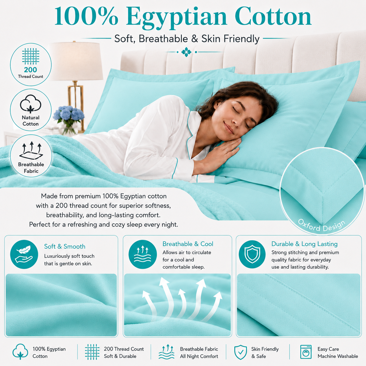 200 Thread Count Egyptian Cotton Pillowcases Pair – Hotel Quality Bedding | Night Zone