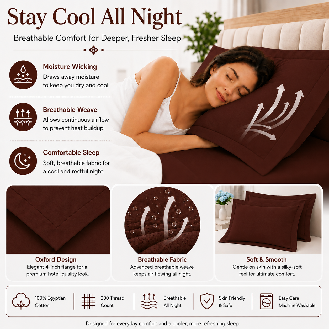 200 Thread Count Egyptian Cotton Pillowcases Pair – Hotel Quality Bedding | Night Zone