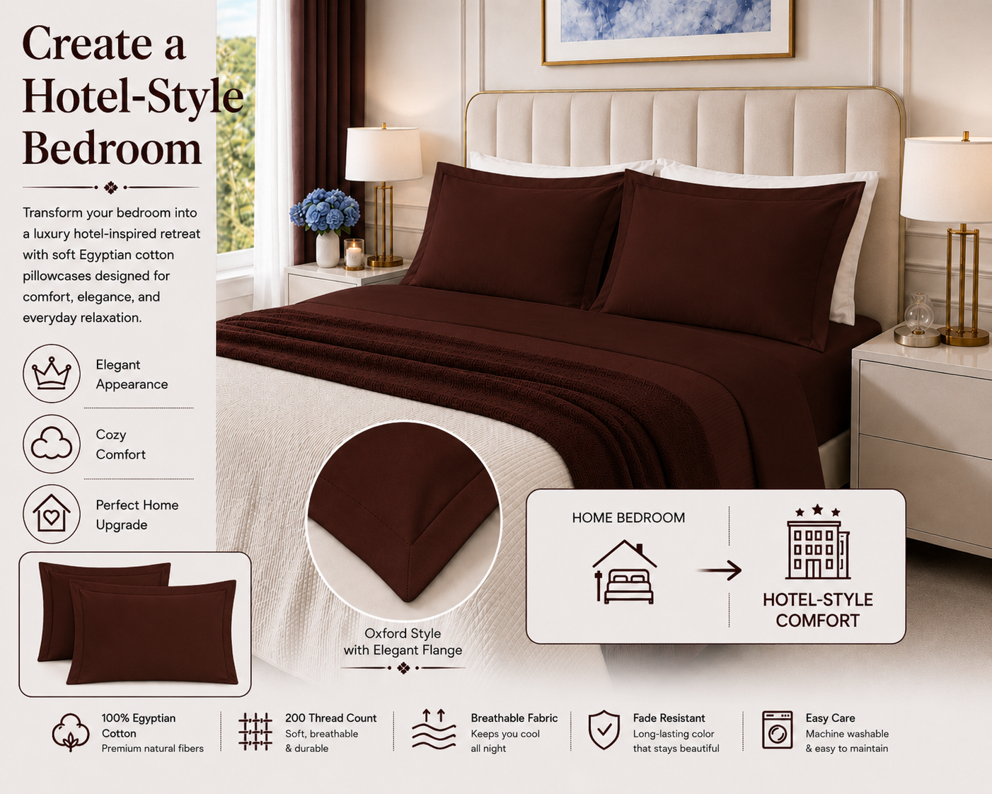 200 Thread Count Egyptian Cotton Pillowcases Pair – Hotel Quality Bedding | Night Zone