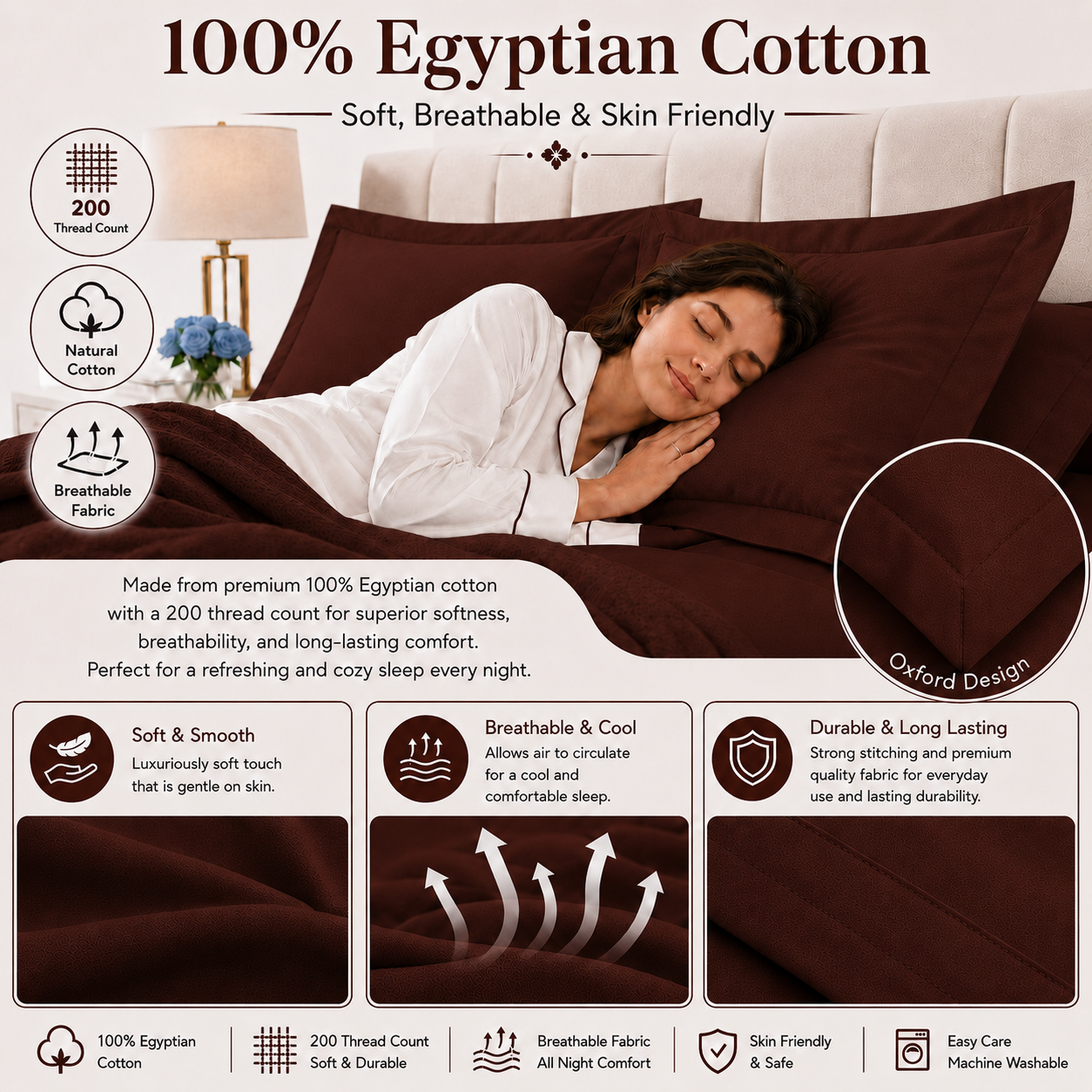 200 Thread Count Egyptian Cotton Pillowcases Pair – Hotel Quality Bedding | Night Zone