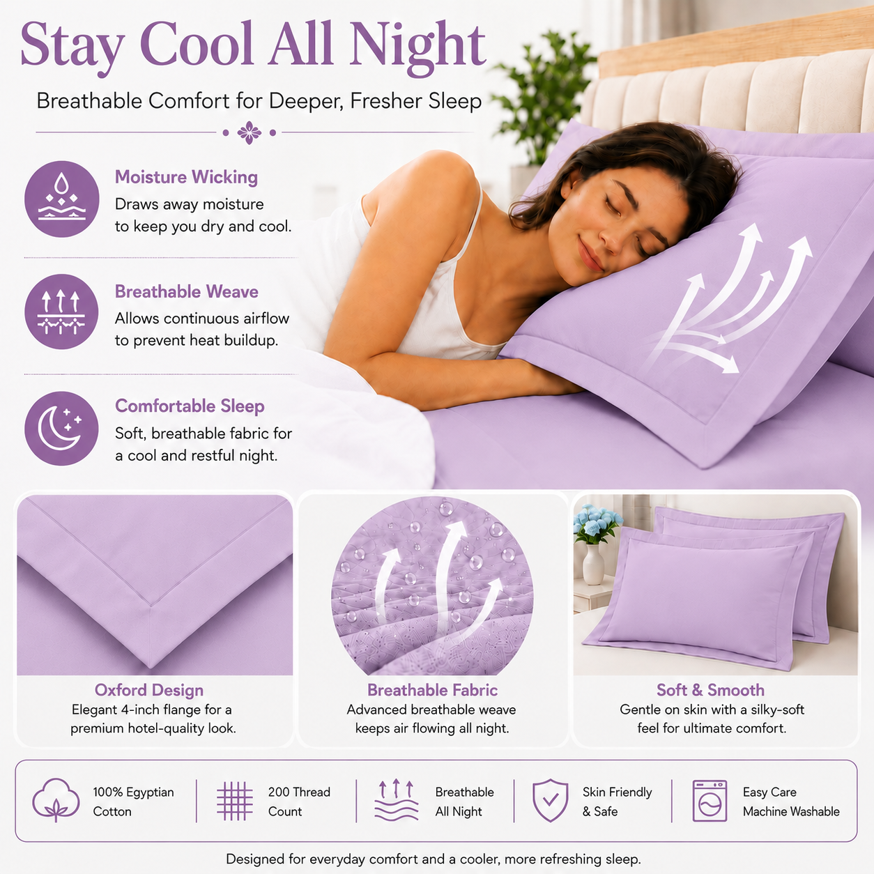 200 Thread Count Egyptian Cotton Pillowcases Pair – Hotel Quality Bedding | Night Zone