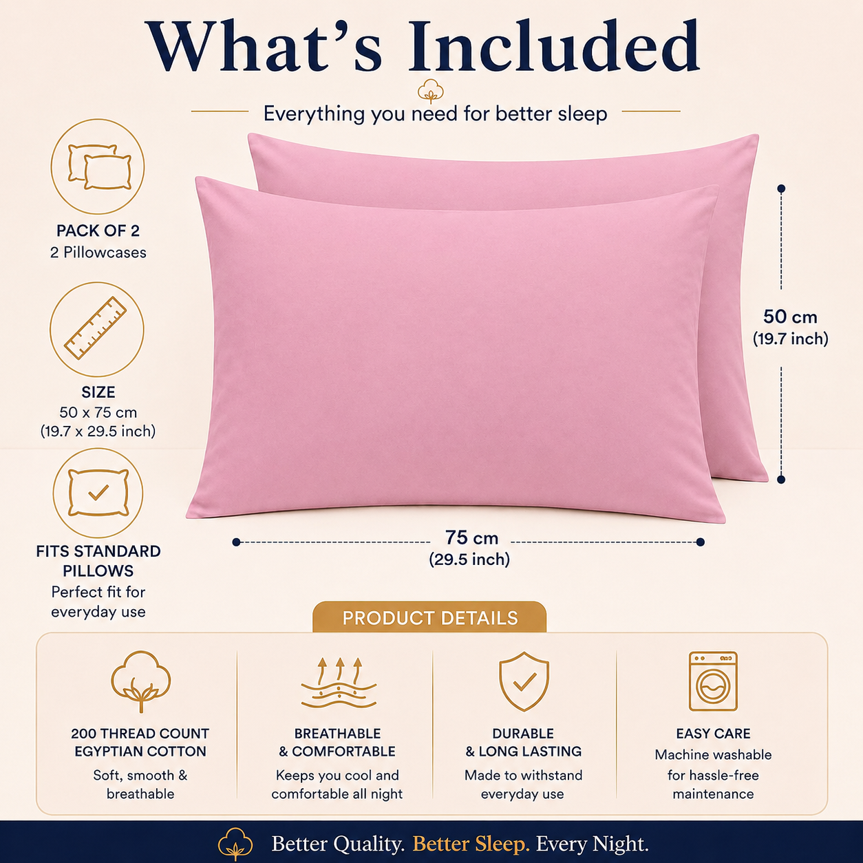 200 Thread Count Egyptian Cotton Pillowcases Pair – Hotel Quality Bedding | Night Zone