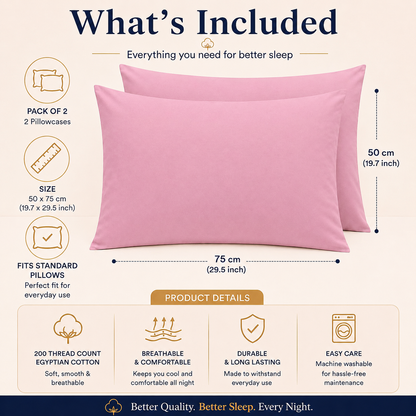 200 Thread Count Egyptian Cotton Pillowcases Pair – Hotel Quality Bedding | Night Zone