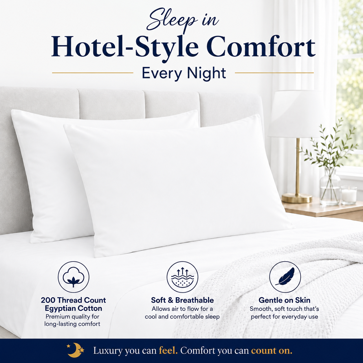 200 Thread Count Egyptian Cotton Pillowcases Pair – Hotel Quality Bedding | Night Zone