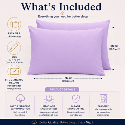 200 Thread Count Egyptian Cotton Pillowcases Pair – Hotel Quality Bedding | Night Zone