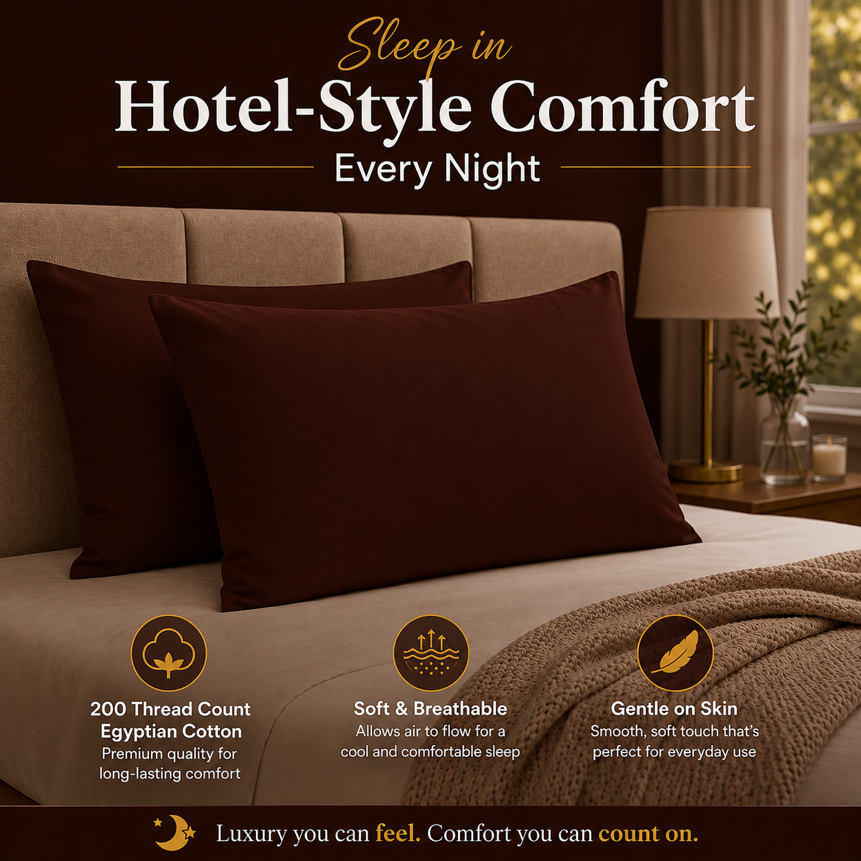 200 Thread Count Egyptian Cotton Pillowcases Pair – Hotel Quality Bedding | Night Zone