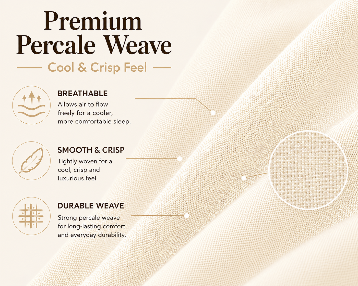 180 Thread Count Percale Pillow Cases Pair – Luxury Easy Care Bedding | Night Zone