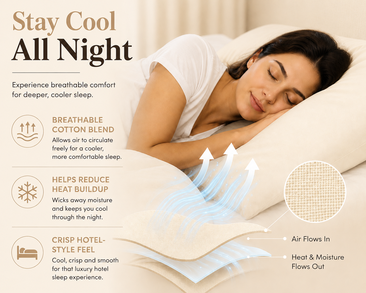 180 Thread Count Percale Pillow Cases Pair – Luxury Easy Care Bedding | Night Zone