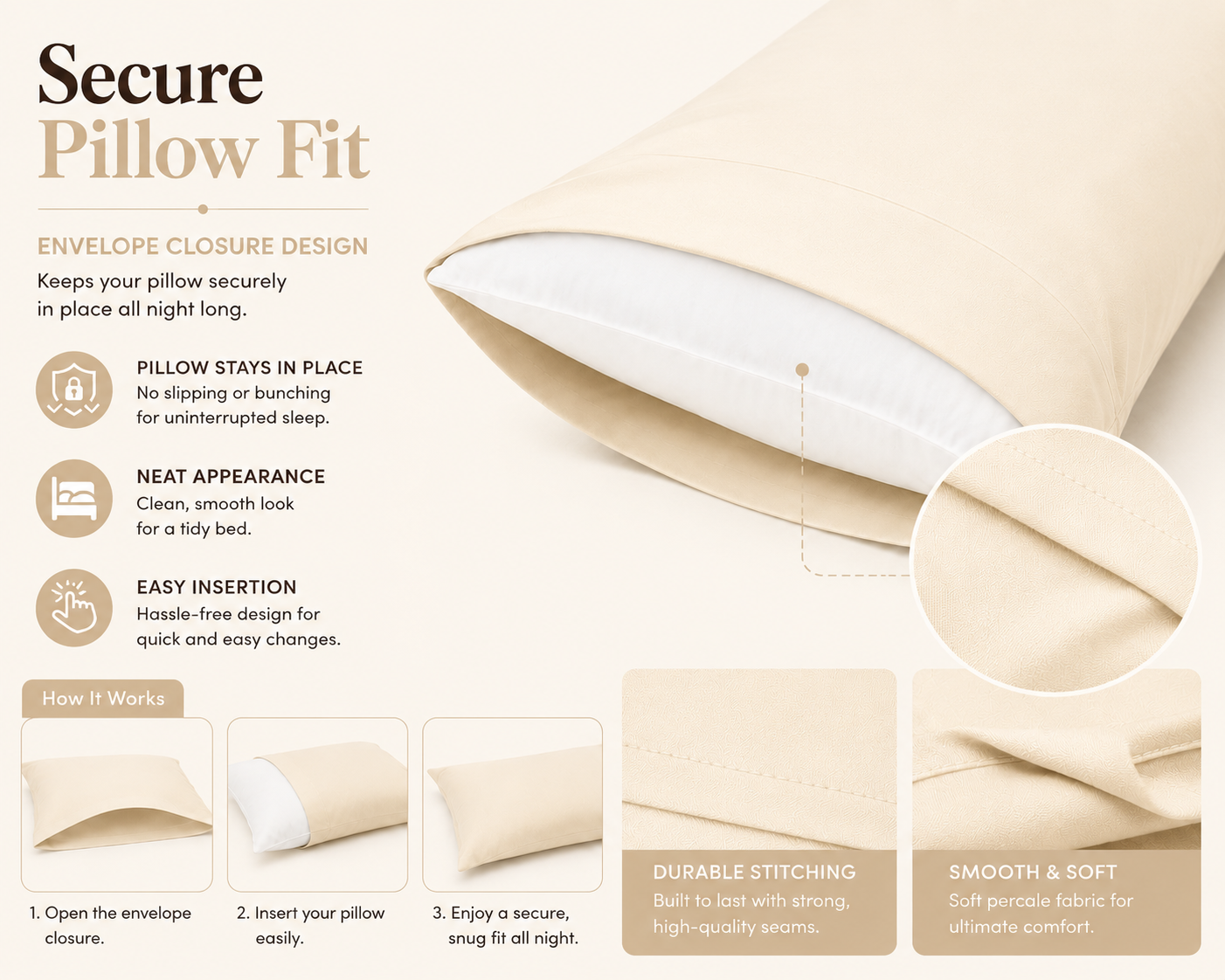 180 Thread Count Percale Pillow Cases Pair – Luxury Easy Care Bedding | Night Zone