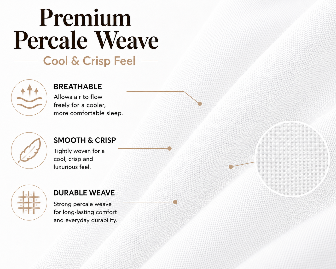 180 Thread Count Percale Pillow Cases Pair – Luxury Easy Care Bedding | Night Zone