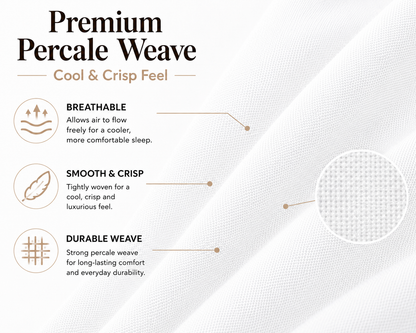180 Thread Count Percale Pillow Cases Pair – Luxury Easy Care Bedding | Night Zone