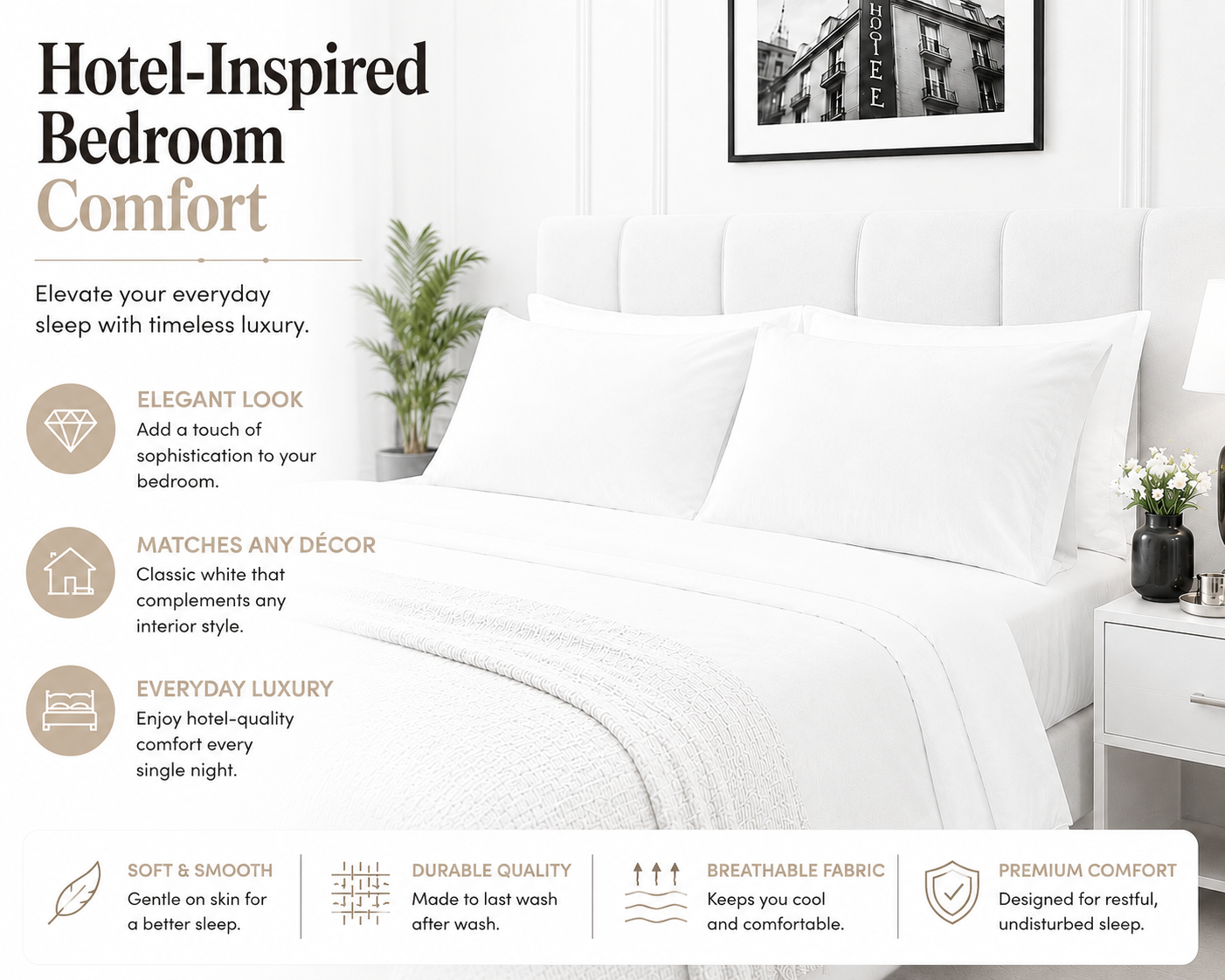 180 Thread Count Percale Pillow Cases Pair – Luxury Easy Care Bedding | Night Zone