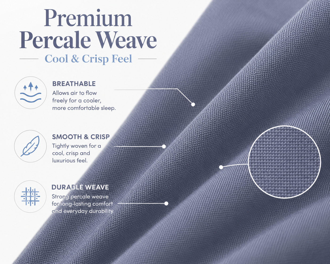 180 Thread Count Percale Pillow Cases Pair – Luxury Easy Care Bedding | Night Zone