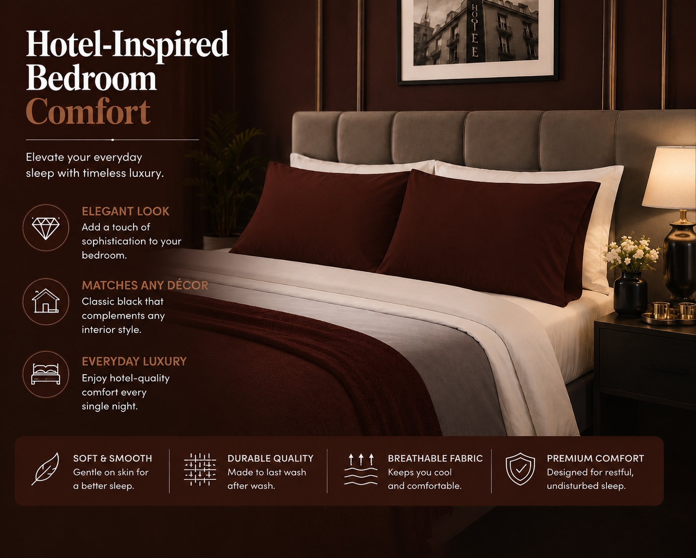 180 Thread Count Percale Pillow Cases Pair – Luxury Easy Care Bedding | Night Zone