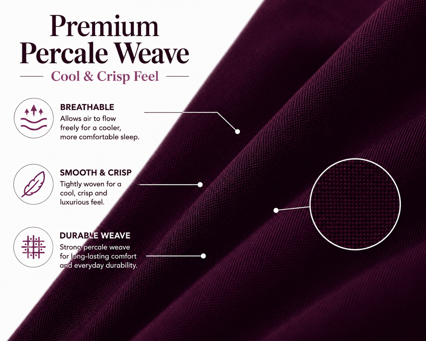 180 Thread Count Percale Pillow Cases Pair – Luxury Easy Care Bedding | Night Zone