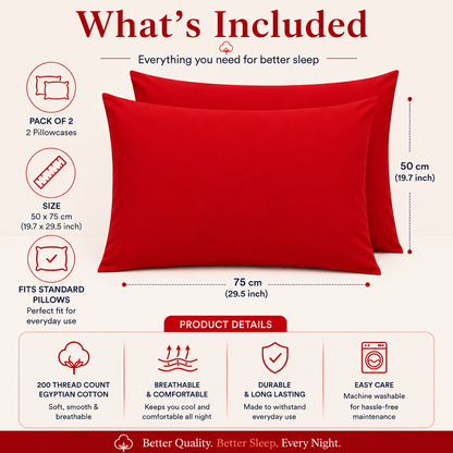 200 Thread Count Egyptian Cotton Pillowcases Pair – Hotel Quality Bedding | Night Zone