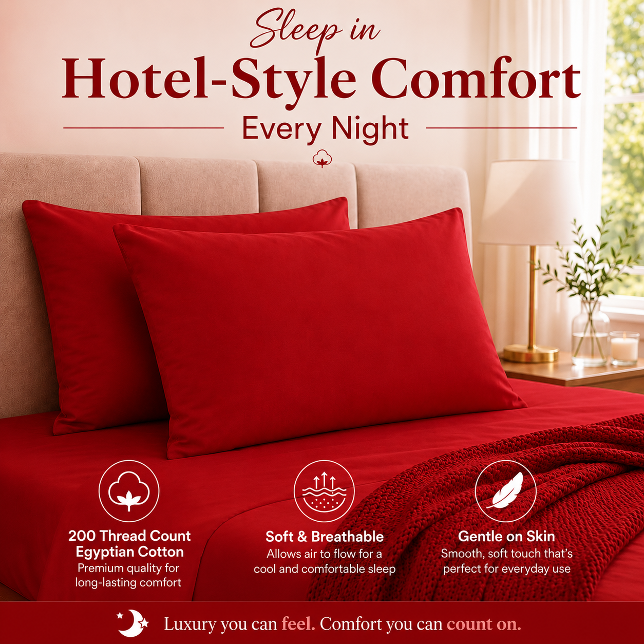 200 Thread Count Egyptian Cotton Pillowcases Pair – Hotel Quality Bedding | Night Zone