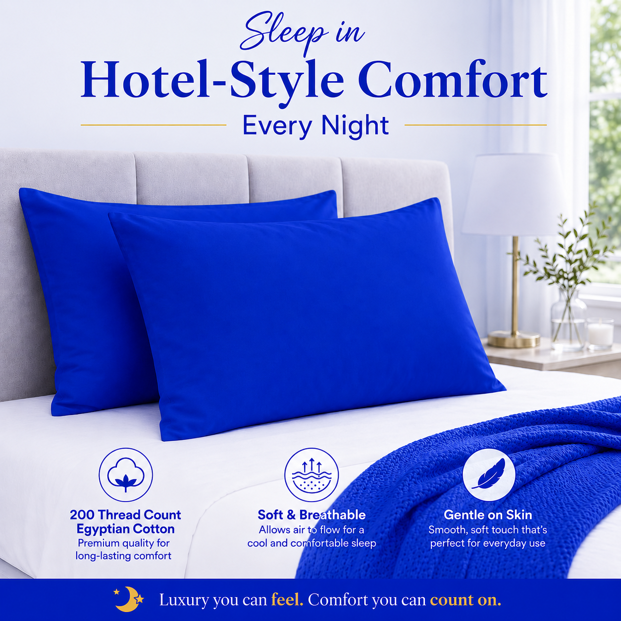200 Thread Count Egyptian Cotton Pillowcases Pair – Hotel Quality Bedding | Night Zone