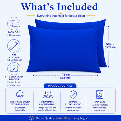 200 Thread Count Egyptian Cotton Pillowcases Pair – Hotel Quality Bedding | Night Zone