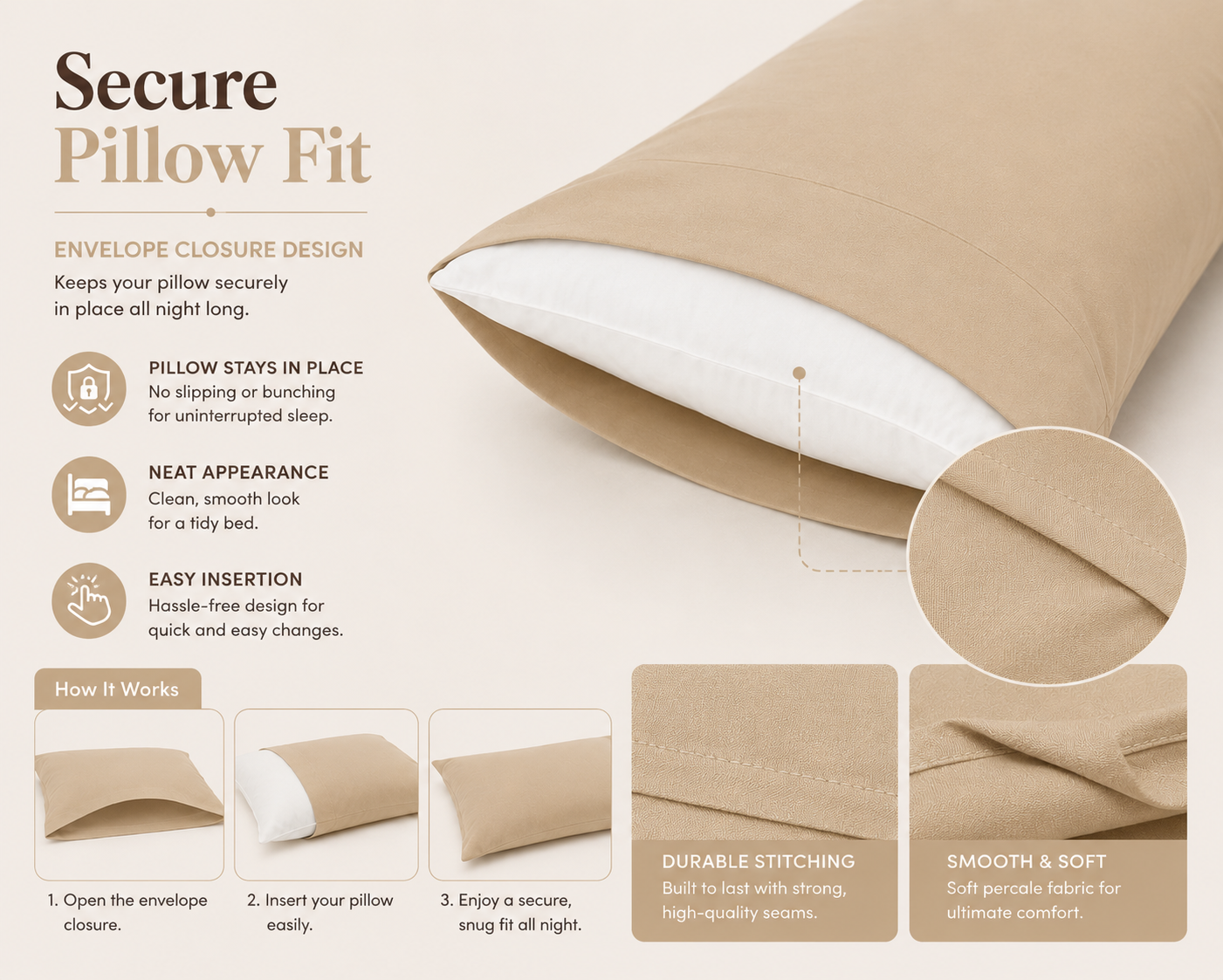 180 Thread Count Percale Pillow Cases Pair – Luxury Easy Care Bedding | Night Zone