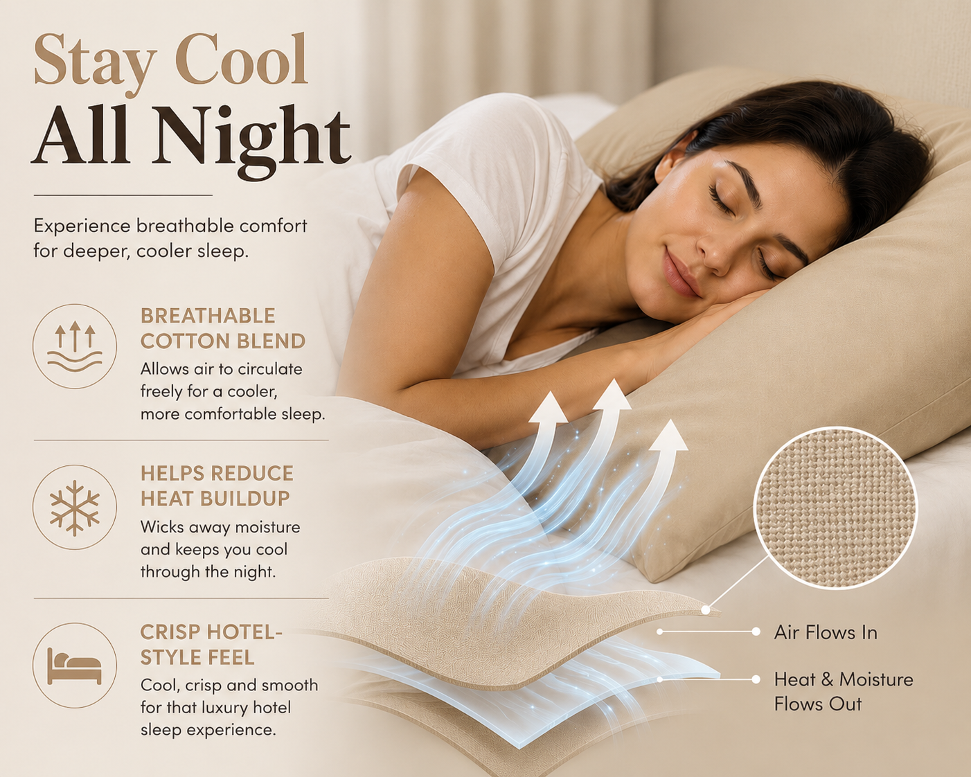 180 Thread Count Percale Pillow Cases Pair – Luxury Easy Care Bedding | Night Zone