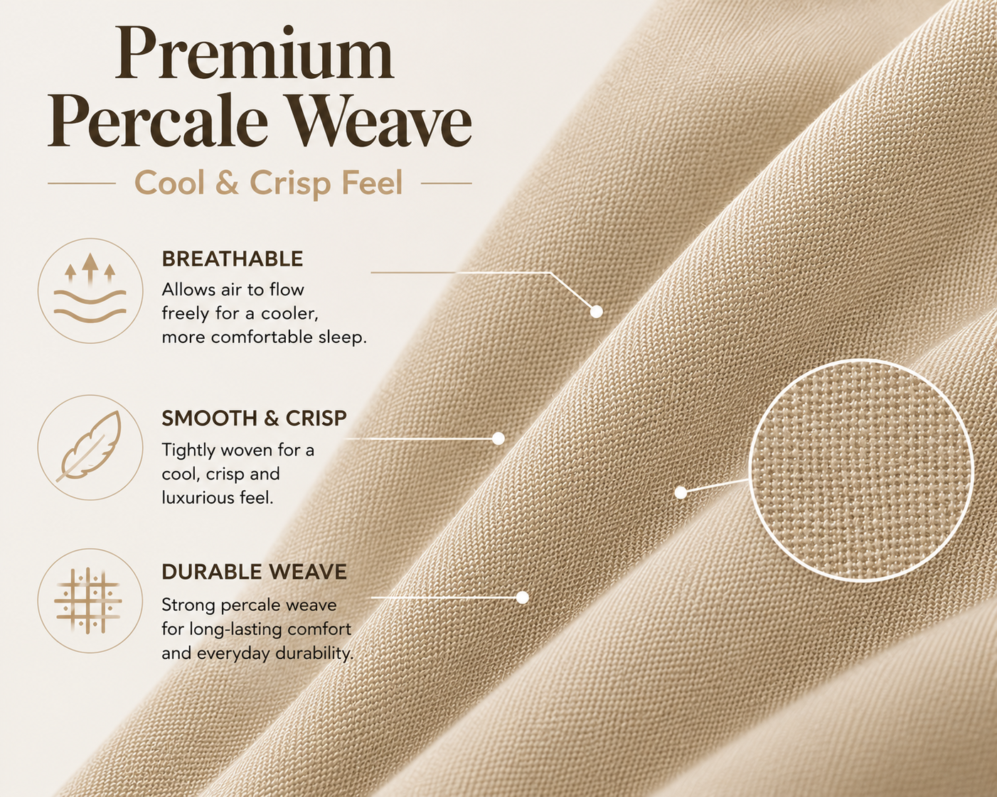 180 Thread Count Percale Pillow Cases Pair – Luxury Easy Care Bedding | Night Zone