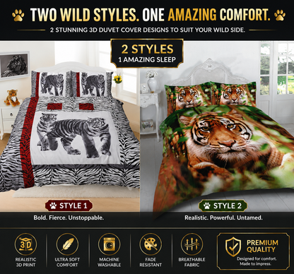 3D Animal Effect Duvet Cover Set – Animal Print Polycotton Bedding | Night Zone