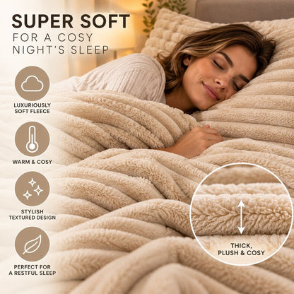 Night Zone Chunky Super Soft Duvet Cover Set - Beige