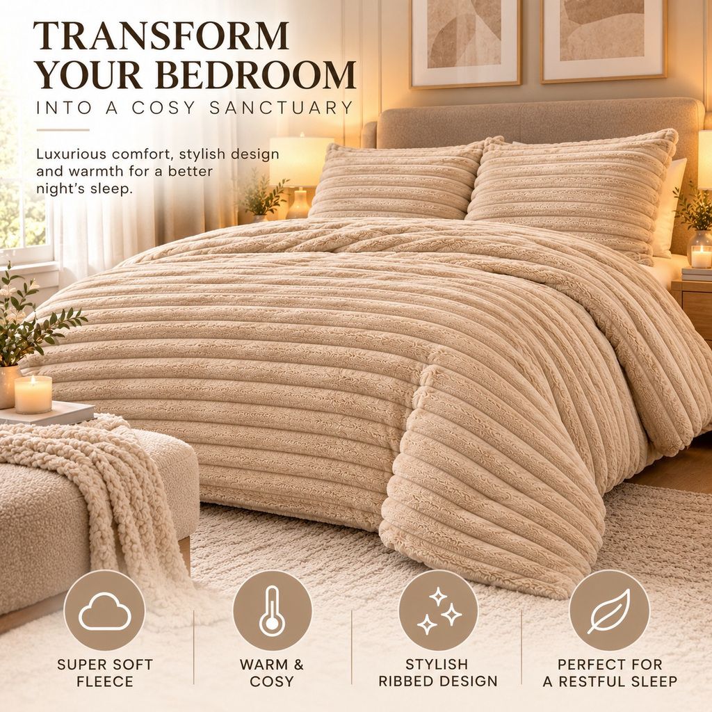 Night Zone Chunky Super Soft Duvet Cover Set - Beige