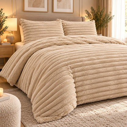 Night Zone Chunky Super Soft Duvet Cover Set - Beige