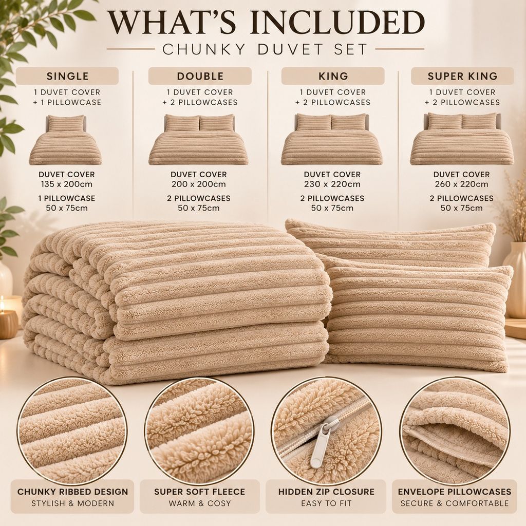 Night Zone Chunky Super Soft Duvet Cover Set - Beige