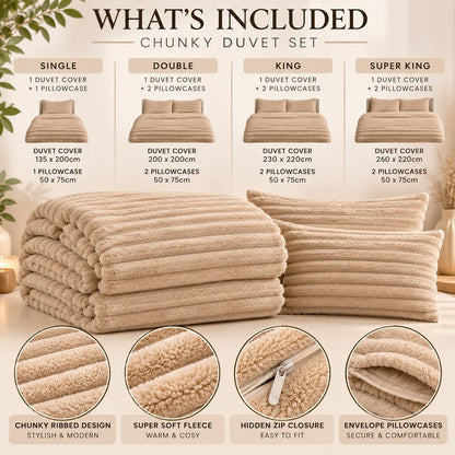 Night Zone Chunky Super Soft Duvet Cover Set - Beige