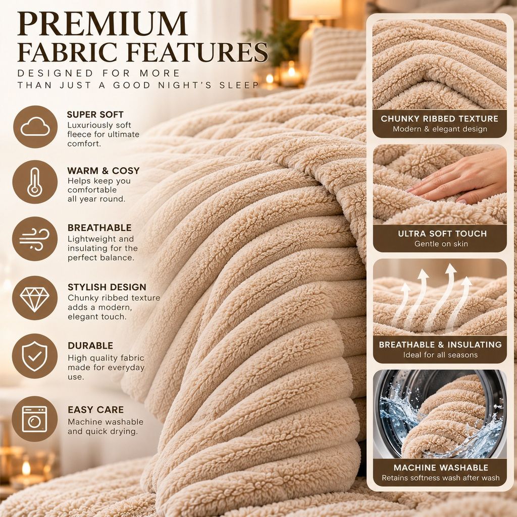 Night Zone Chunky Super Soft Duvet Cover Set - Beige
