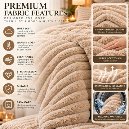 Night Zone Chunky Super Soft Duvet Cover Set - Beige