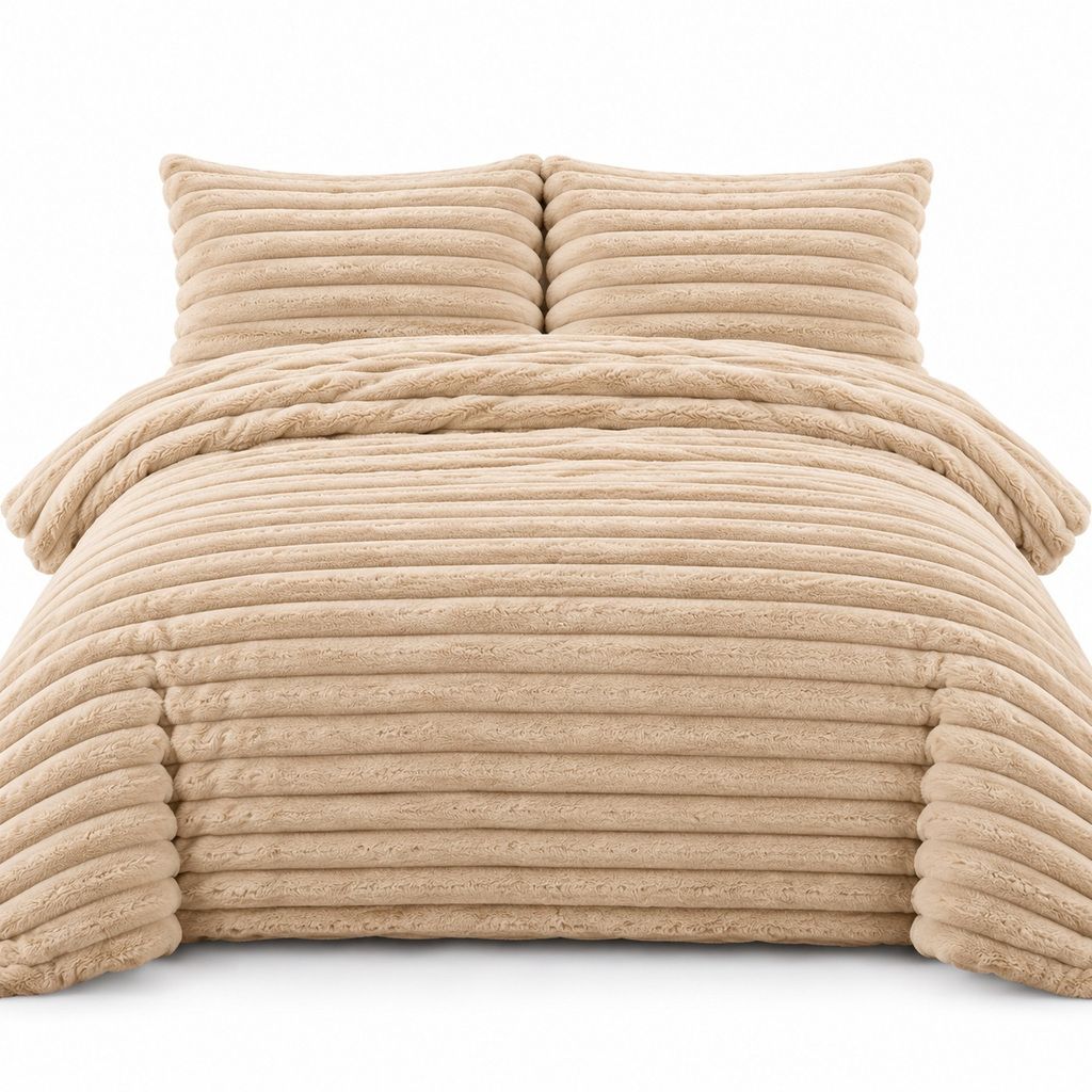 Night Zone Chunky Super Soft Duvet Cover Set - Beige