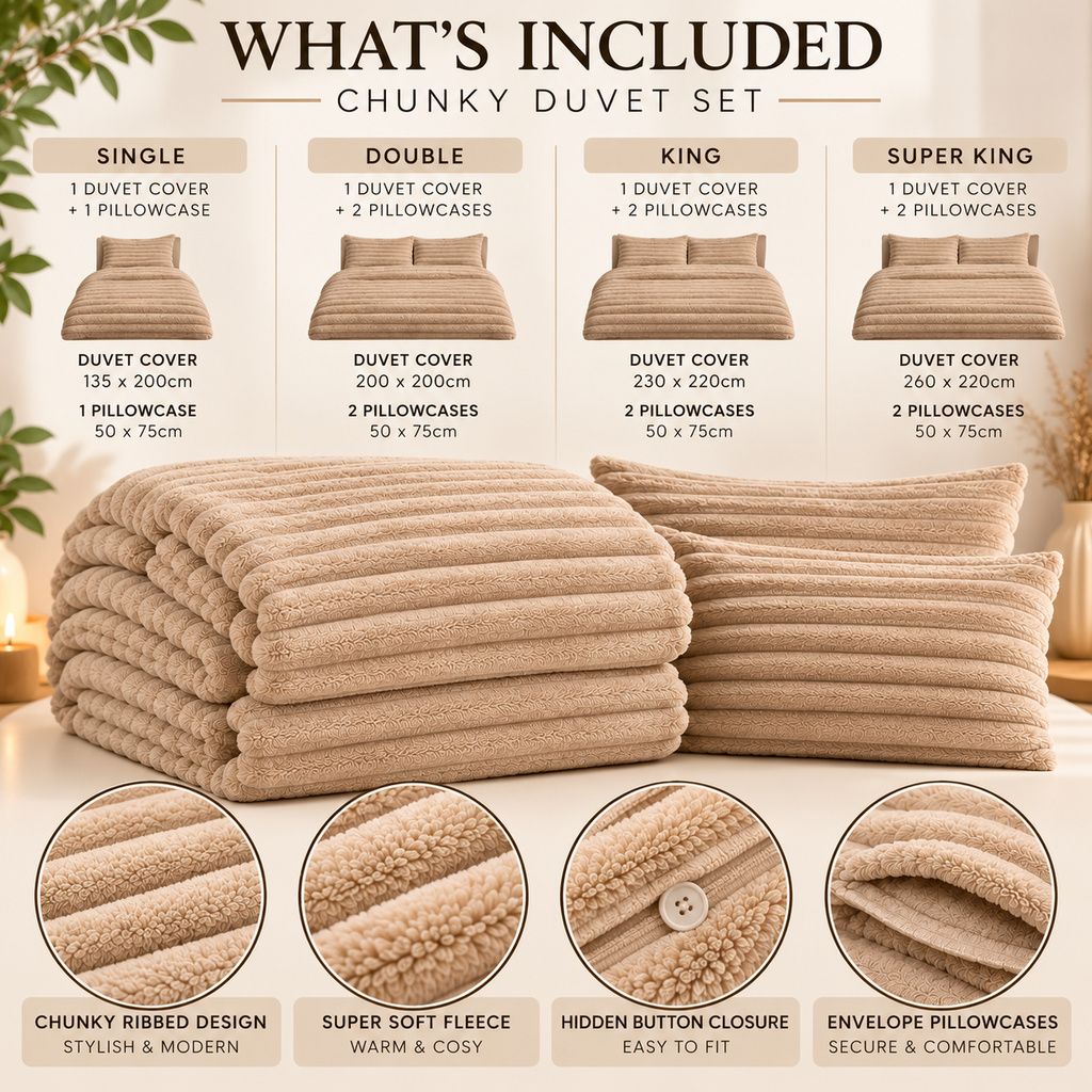 Night Zone Chunky Super Soft Duvet Cover Set - Beige