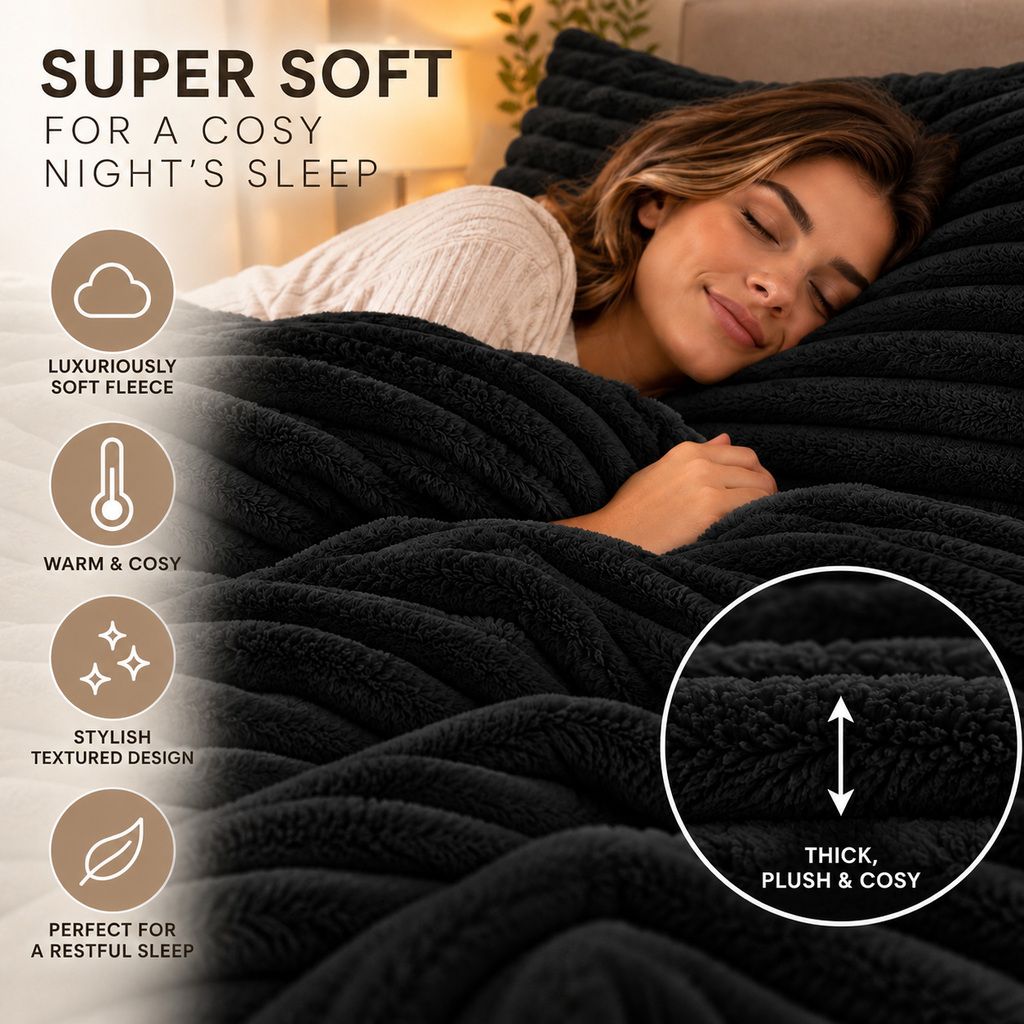 Night Zone Chunky Super Soft Duvet Cover Set - Black