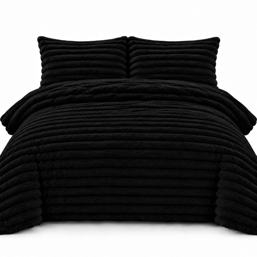 Night Zone Chunky Super Soft Duvet Cover Set - Black