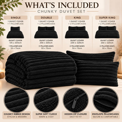 Night Zone Chunky Super Soft Duvet Cover Set - Black
