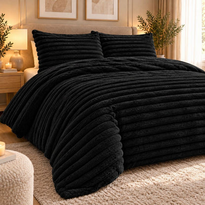 Night Zone Chunky Super Soft Duvet Cover Set - Black