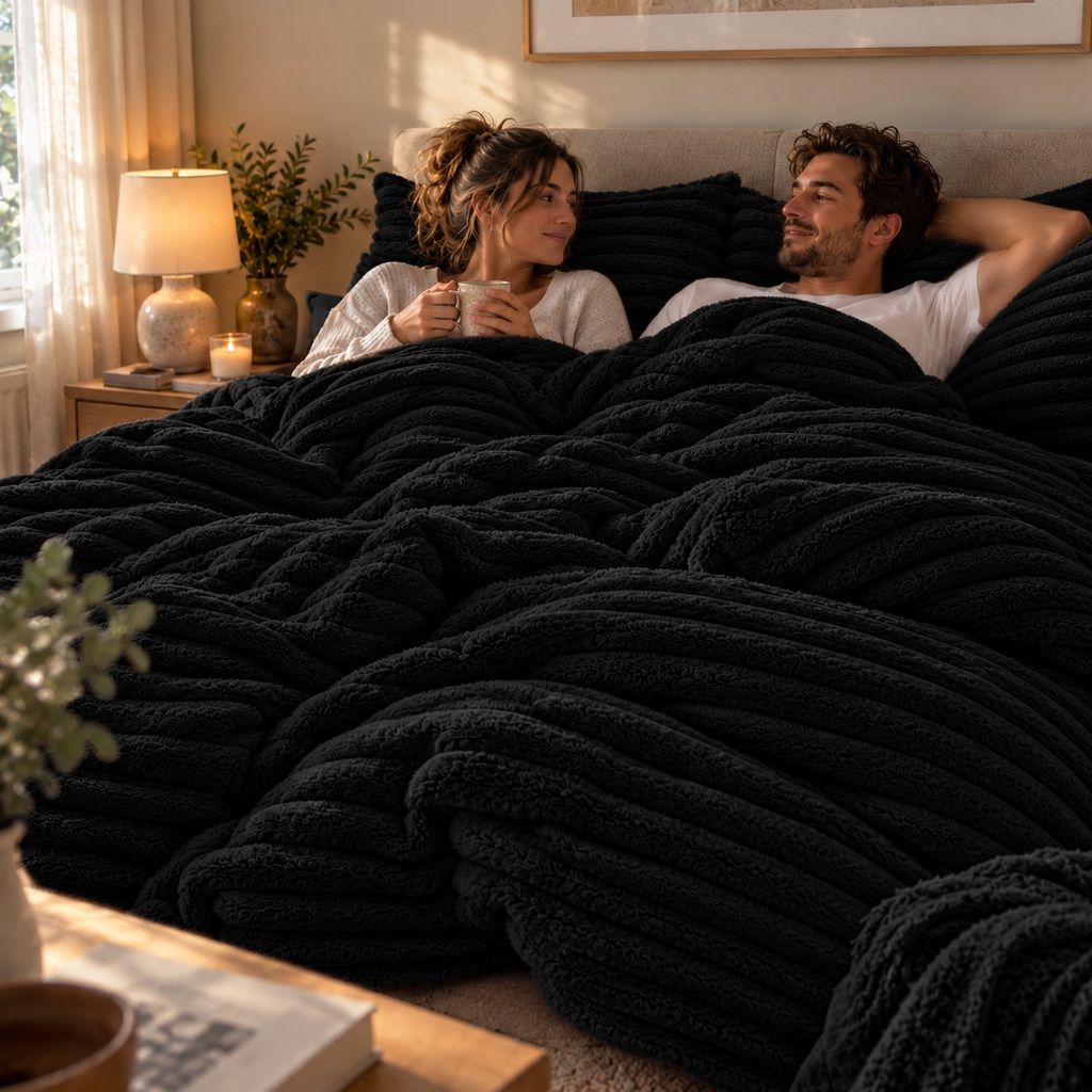 Night Zone Chunky Super Soft Duvet Cover Set - Black