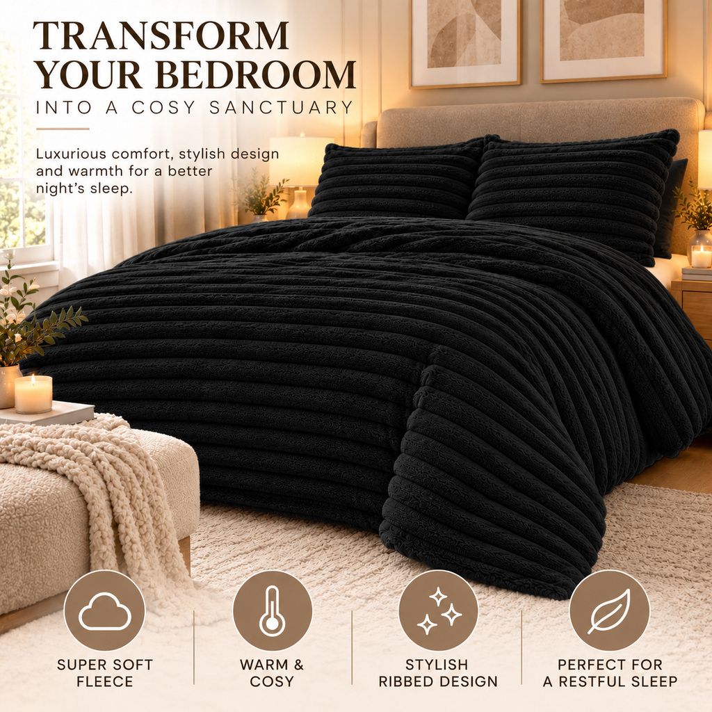Night Zone Chunky Super Soft Duvet Cover Set - Black